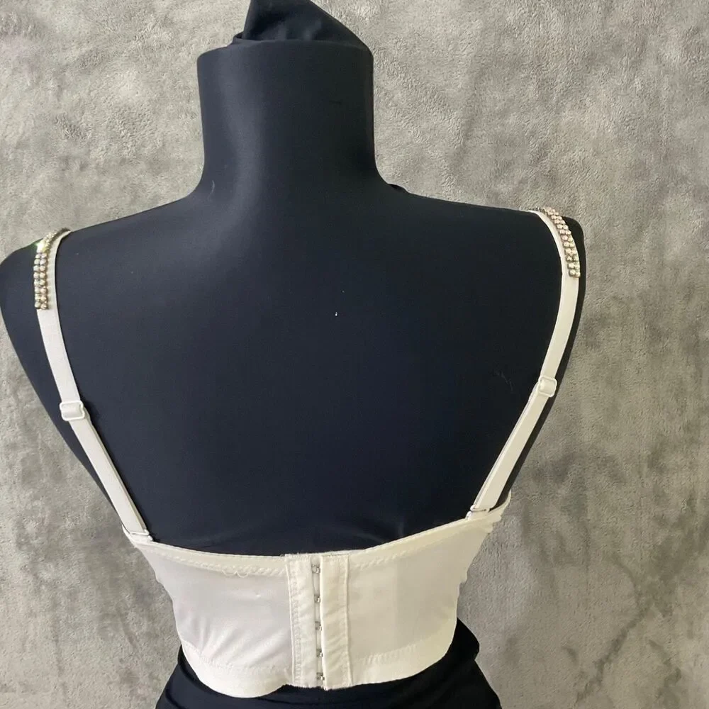 Windsor Women’s S Jeweled Rhinestone Embellished Bustier White Silver TLC *